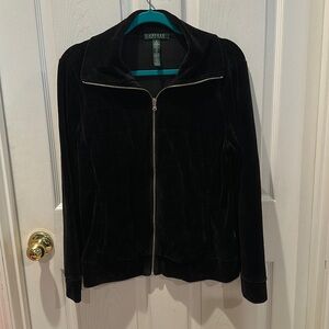 Lauren Ralph Lauren black Velour Zip up Jacket medium